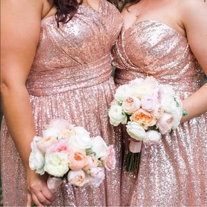 Rose gold sequined bridesmaid dress